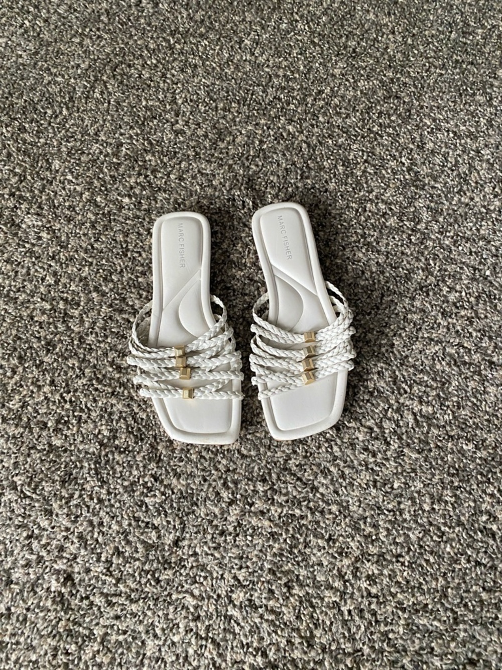 Marc Fisher White Braided Slide Sandals with Gold Trim